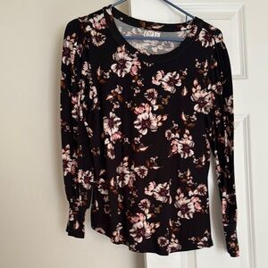 Maurices Black and Pink Fitted Blouse with Peplum